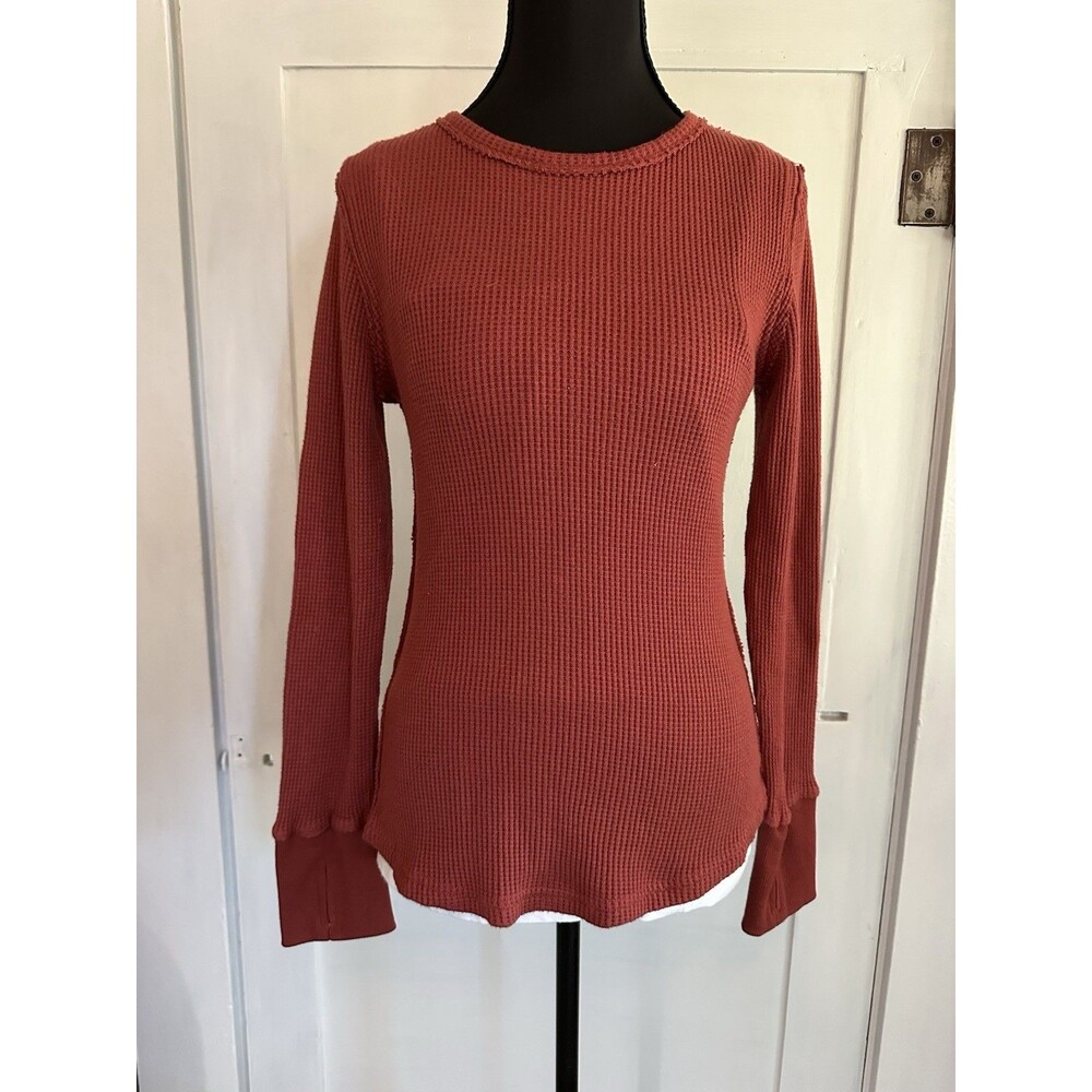 Morhuduck Heavy Waffle Knit Thermal Long Sleeve Thumb Holes Top Shirt Woman’s S